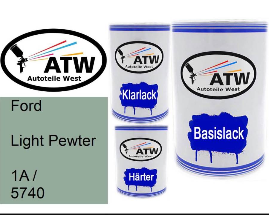 Ford, Light Pewter, 1A / 5740: 500ml Lackdose + 500ml Klarlack + 250ml Härter - Set, von ATW Autoteile West.